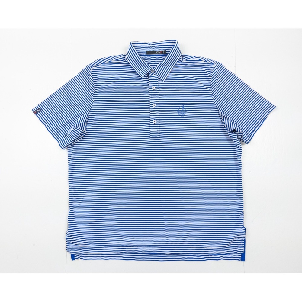 RLX Ralph Lauren Polo Shirt Adult XLarge Blue 1896 Golf Striped Mens Stretch